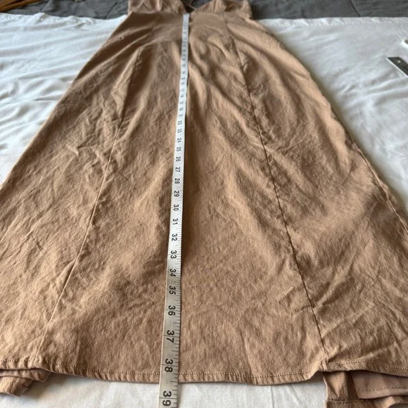Zara Lattice Tie Back Linen Blend Midi Dress Beige/Tan Medium High Slit Cocktail - Picture 12 of 16